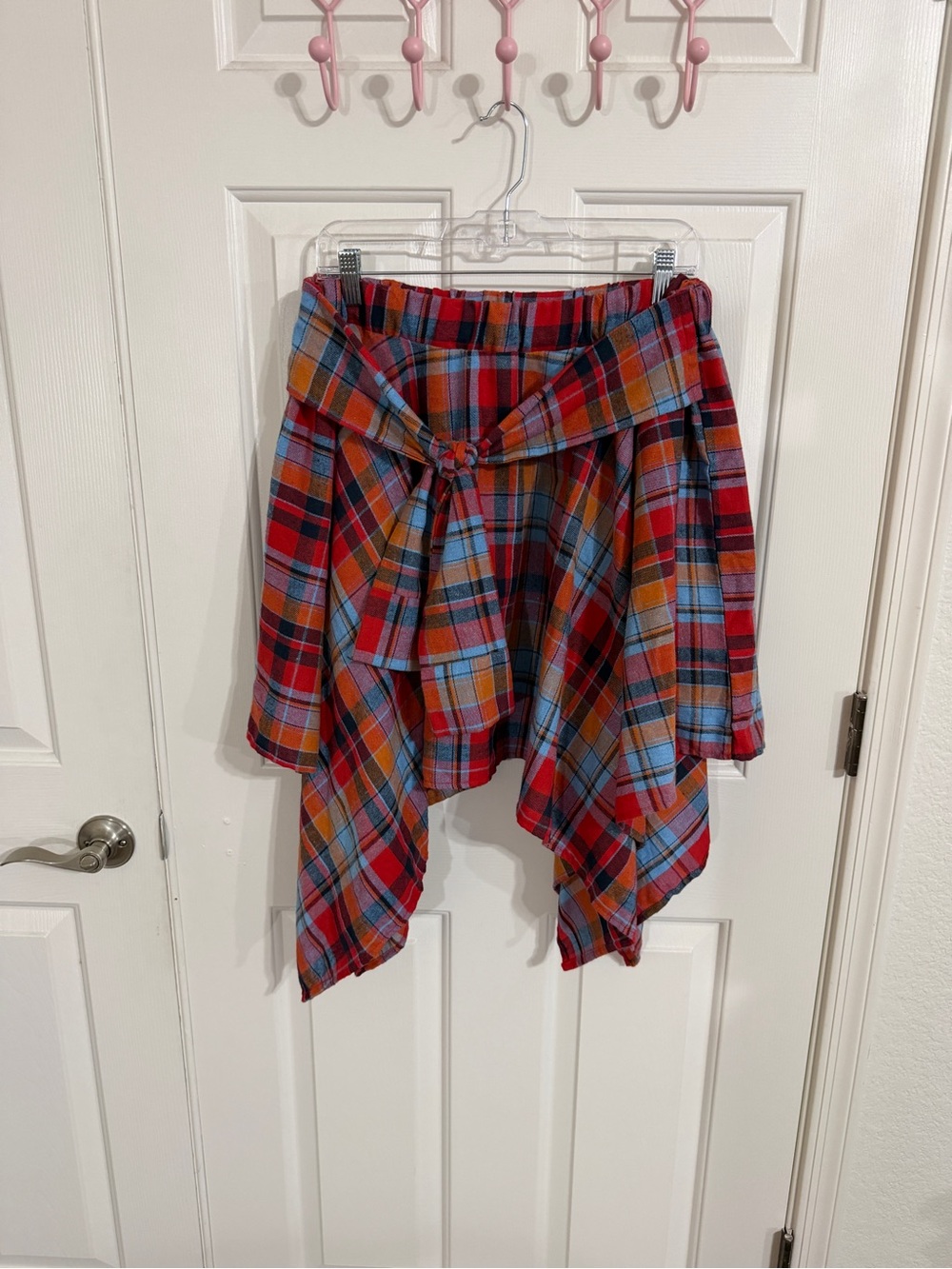 Plus Size 2X Red Plaid Wrap Skirt Asymmetric High Low Tie Waist Grunge